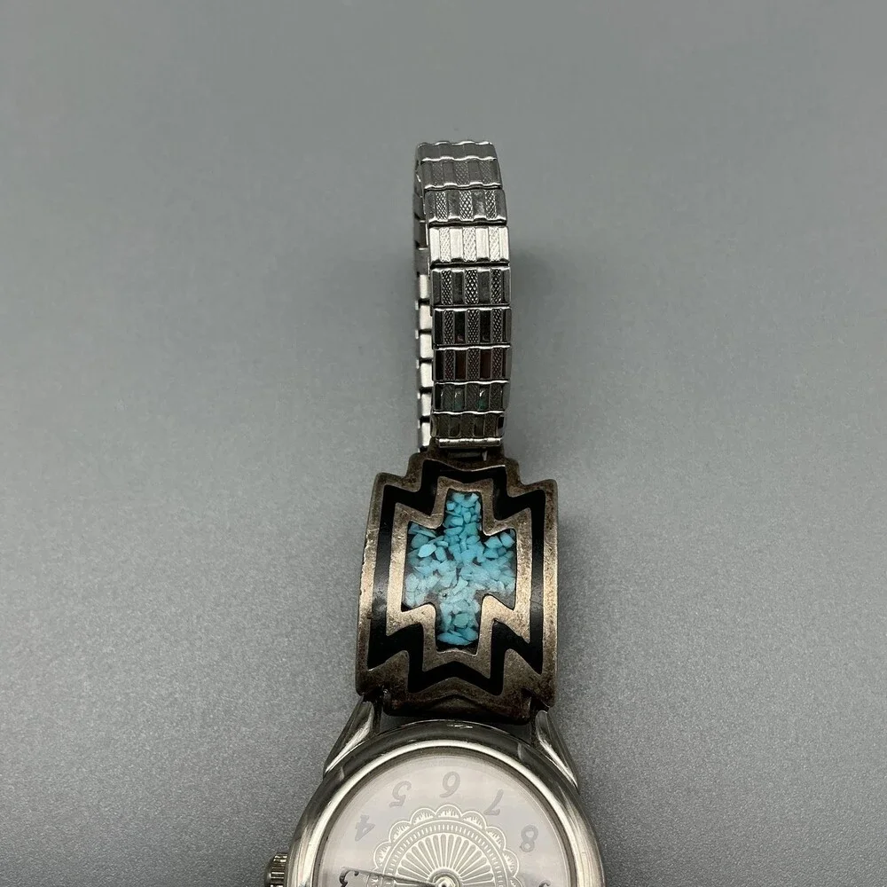 Southwest Womens Watch 23mm Signed Sterling Turquoise Watch Tips New Battery